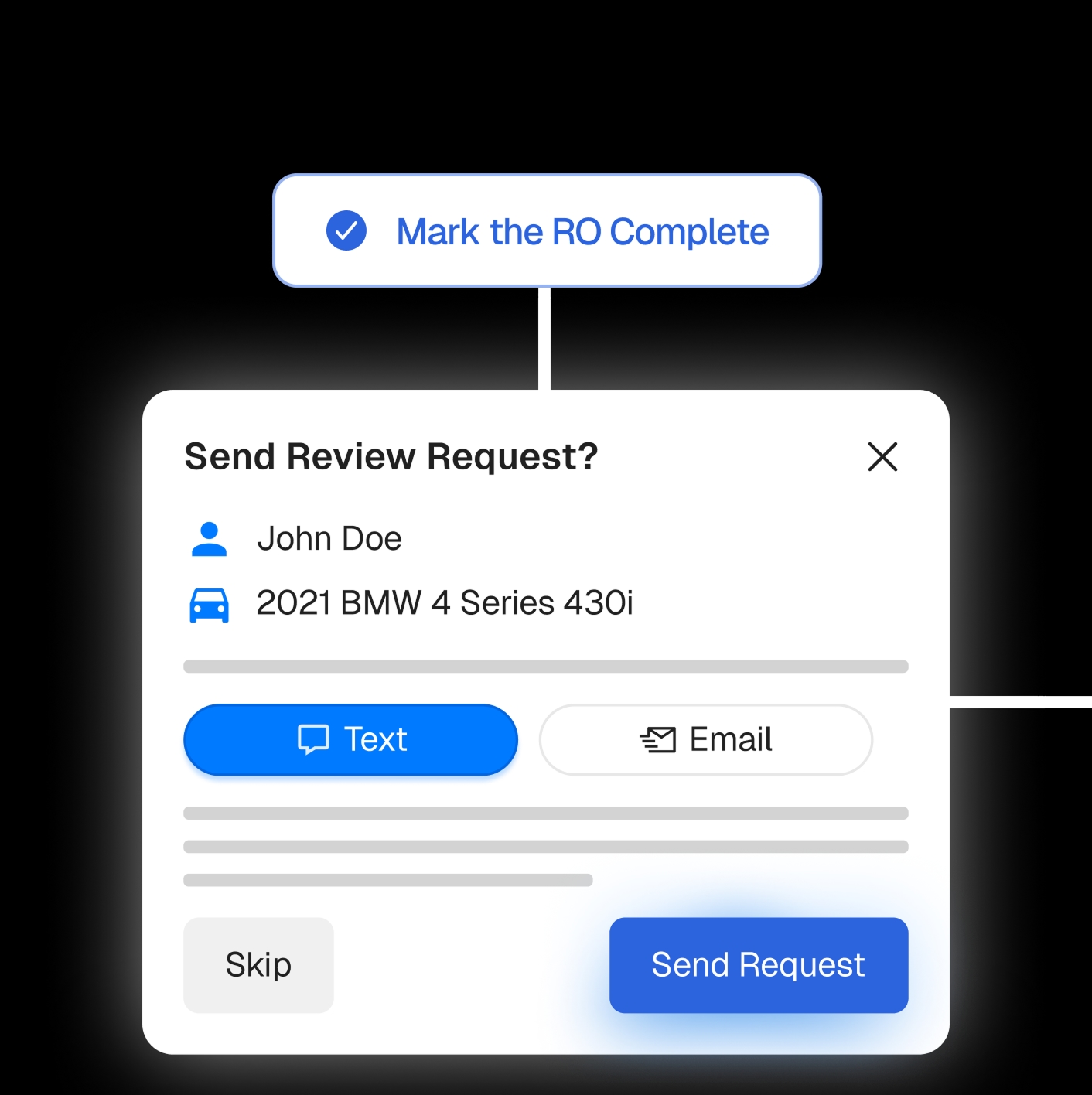 Mark the repair order complete, then send a review request